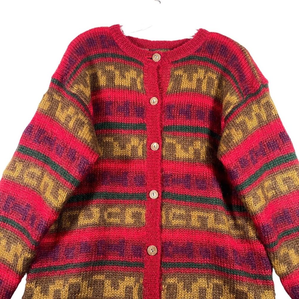 VTG Eddie Bauer Womens Mohair Cardigan Sweater Size M Red Fair Isle Button Lined - Picture 2 of 11